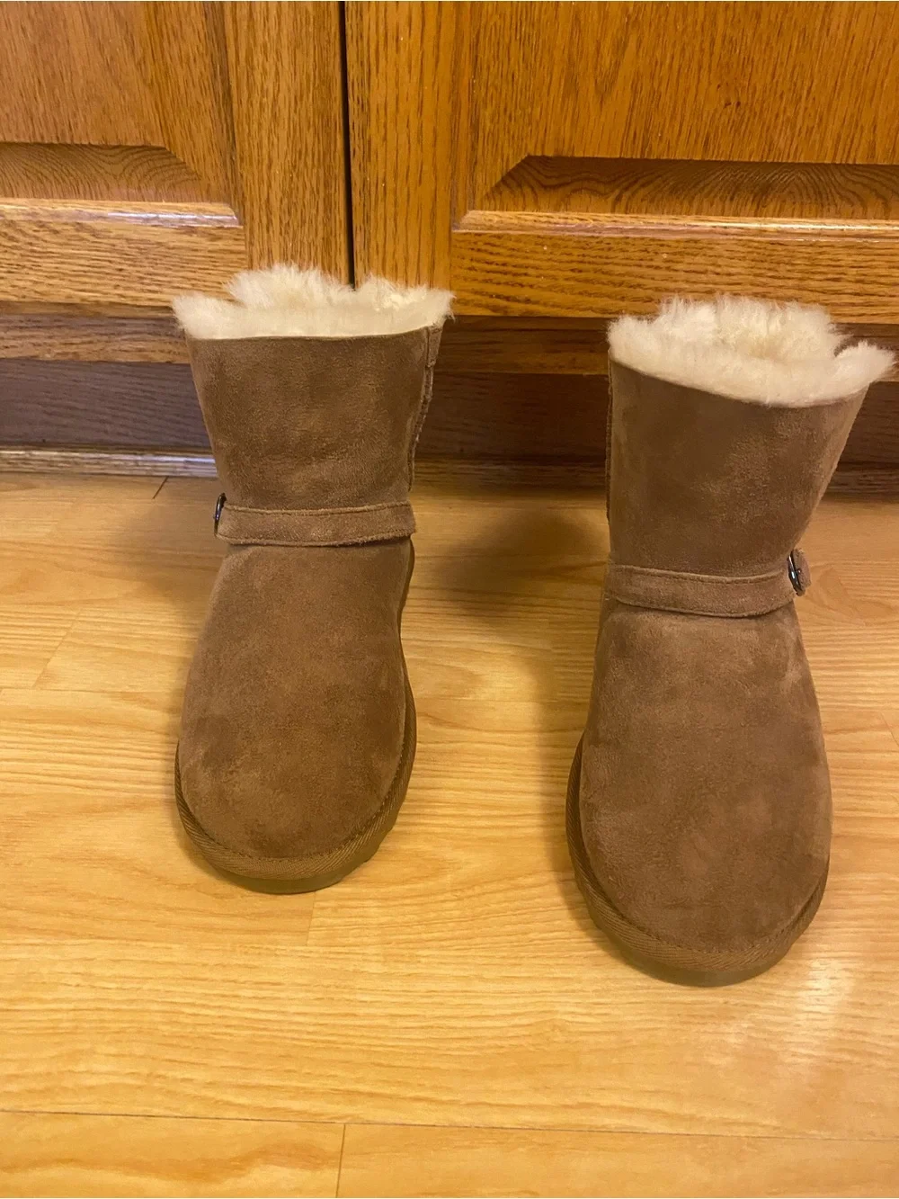 Kirkland Signature Girls Shearling Buckle Boots with Studs, Chestnut, Size 4
